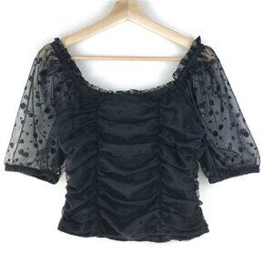 Haute Monde Black Off Shoulder Ruched Crop Top Size Small